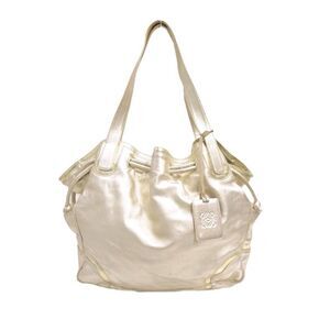 Auth Loewe Champagne Gold Leather Hobo Bucket Shoulder Bag Cinch